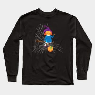 Little witch flying on the spider's net Long Sleeve T-Shirt